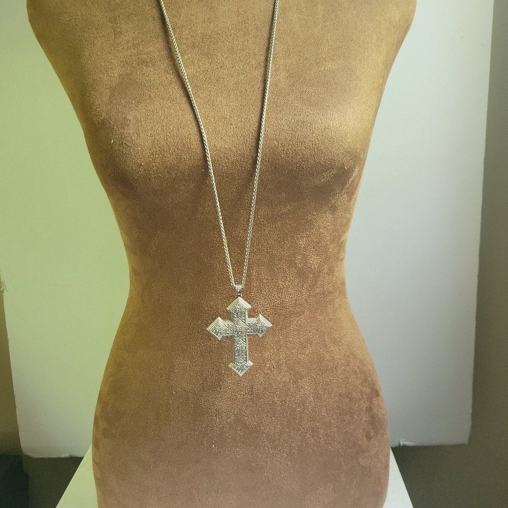 Brighton Mumtaz Cross Convertible Long Necklace Silver Crystal One Size Gothic